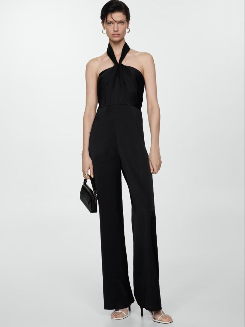MANGO MNG Women Black Halter Satin Jumpsuit Size M NWT 149$+TAX